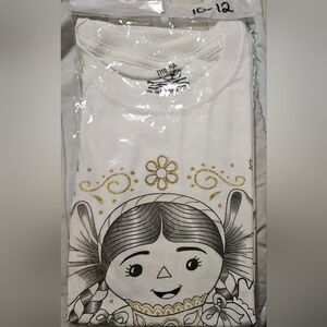 White Graphic T-Shirt with Doll Design From Mexico Size 10/12